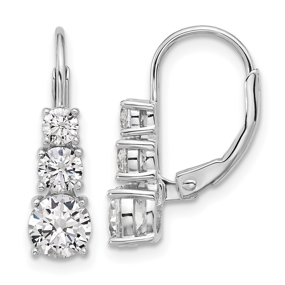 925 Sterling Silver Rhodium-plated CZ 6 Stone Leverback Earrings